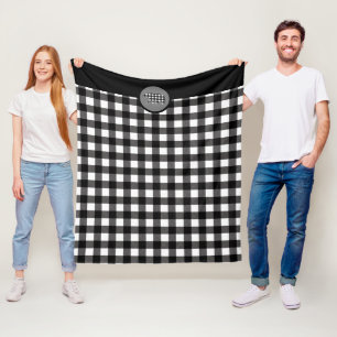 Black White Bear Buffalo Plaid Fleece Blanket