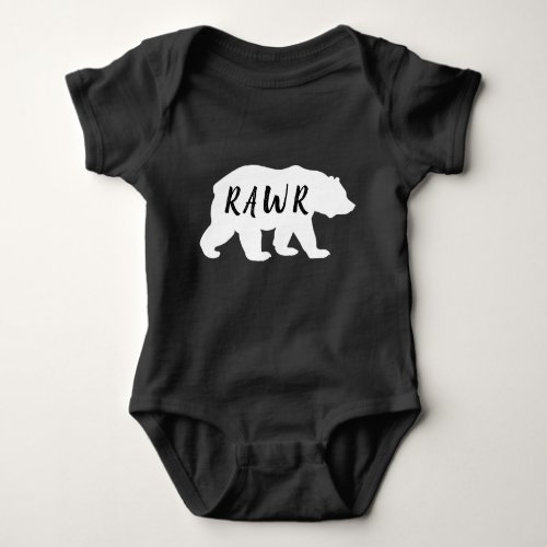 Black  White Bear Silhouette Rawr Baby Bodysuit