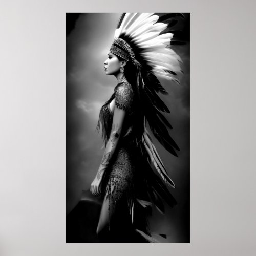 Black White Beautiful Indian woman Monochrome 3 Poster