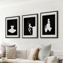 Black White Beautiful Woman Red Lip | Wall Decor