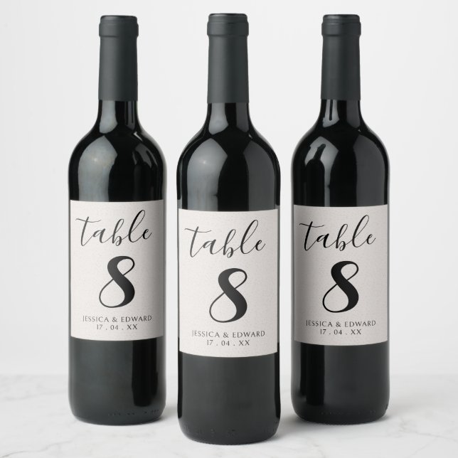 Black White Beige Chic Elegant Table Number Simple Wine Label (Bottles)