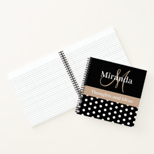Black White Beige Monogram Script Polka Dots Notebook