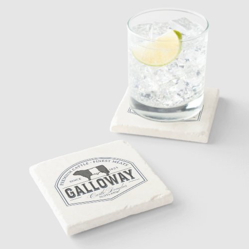 Black White Belted Galloway Beltie Cows Bull Logo Stone Coaster