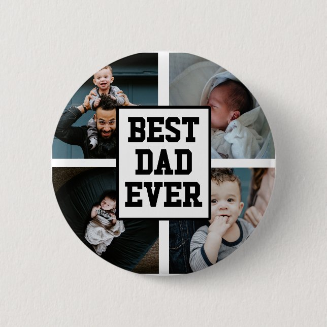 Black White Best Dad Ever Custom Photo Picture Button (Front)