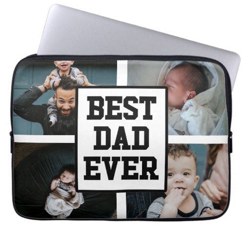 Black White Best Dad Ever Custom Photo Picture Laptop Sleeve