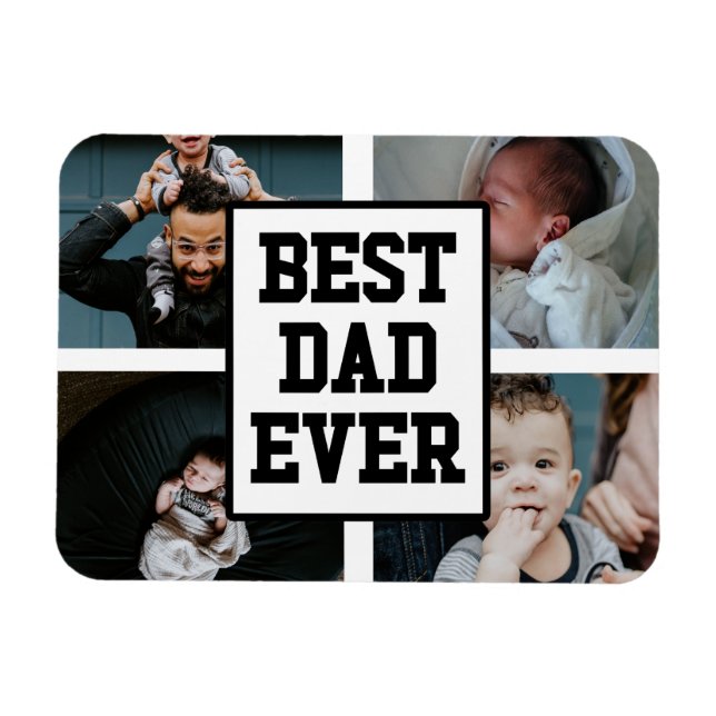 Black White Best Dad Ever Custom Photo Picture Magnet (Horizontal)