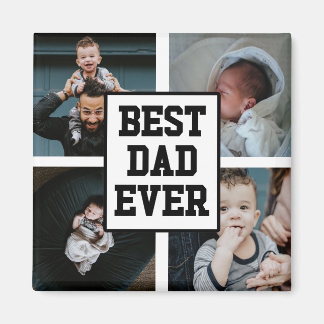 Black White Best Dad Ever Custom Photo Picture Magnet (Front)