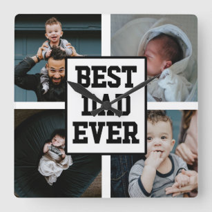 Black White Best Dad Ever Custom Photo Picture Square Wall Clock