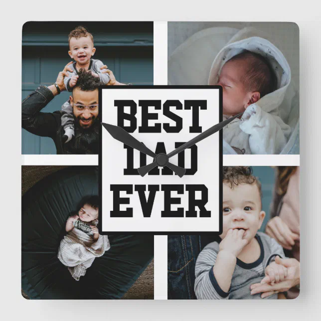 Black White Best Dad Ever Custom Photo Picture Square Wall Clock | Zazzle