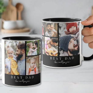 Black White Best Dad Photo Collage Mug