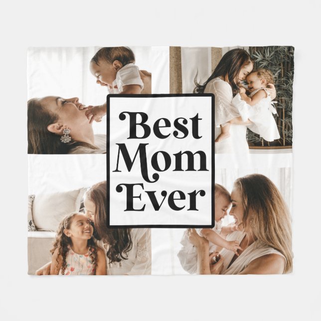 Black White Best Mom Ever Custom Photo Picture Fleece Blanket (Front (Horizontal))