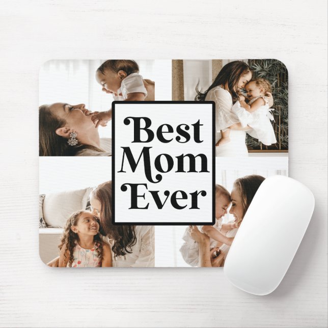 Black White Best Mom Ever Custom Photo Picture Mouse Pad (With Mouse)