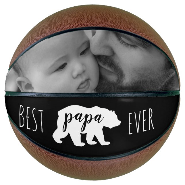 Black & White Best Papa Bear Ever Custom Photo Basketball (Front)