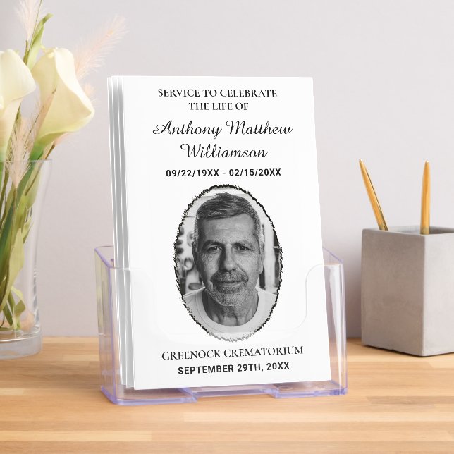 Black & White Bi-fold Custom Photo Funeral Program Brochure (Insitu)