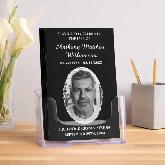 Black & White Bi-fold Custom Photo Funeral Program Brochure (Insitu)