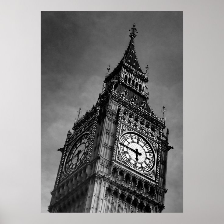 Black & White Big Ben Art Photography Poster 