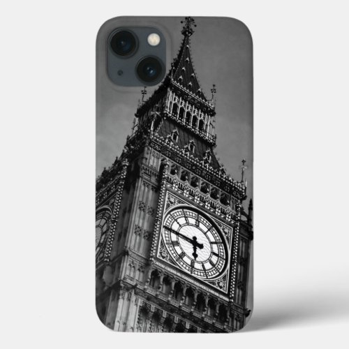 Black  White Big Ben Clock Tower iPhone 13 Case