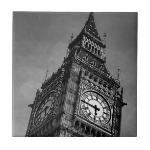 Black & White Big Ben Clock Tower Tile