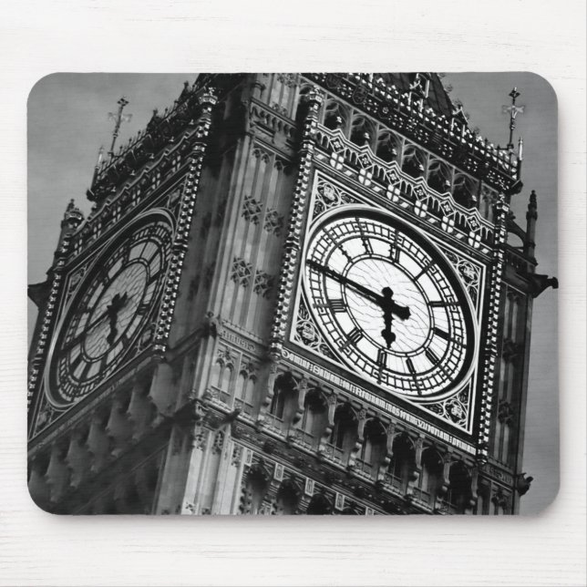 Black & White Big Ben Clock Tower Travel Europe Mouse Pad (Front)