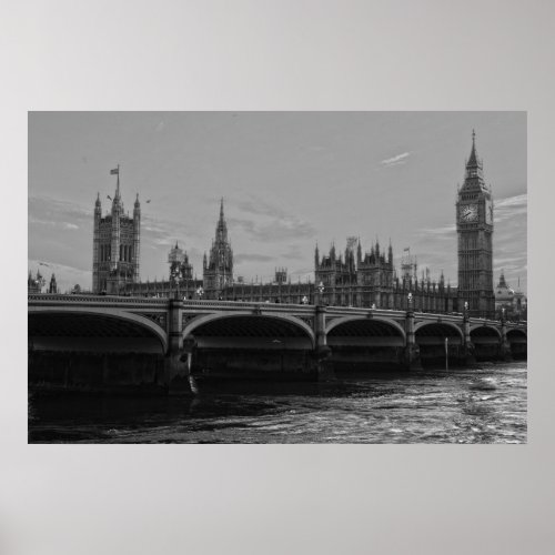 Black White Big Ben Tower Palace of Westminster Poster