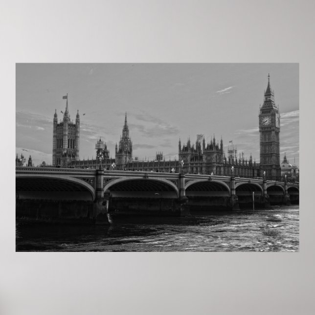 Black White Big Ben Tower Palace of Westminster Poster (Front)