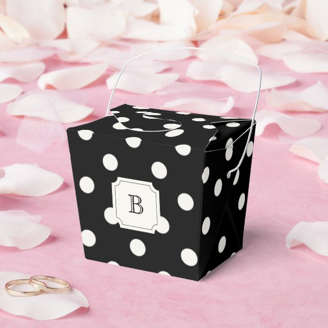 Black & White Big Polka Dots Chic Monogram Party Favor Boxes (Wedding)