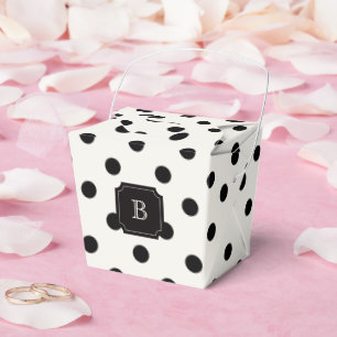 Black & White Big Polka Dots Chic Monogram Party Favor Boxes