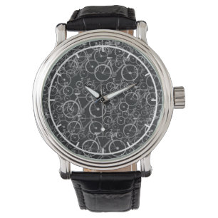 black/white bike pattern watch