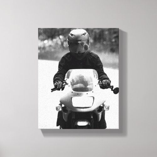 Black  White Biker in Full Gear Riding 8x10 Canvas Print