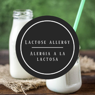Black & White Bilingual Lactose Allergy Spanish Classic Round Sticker
