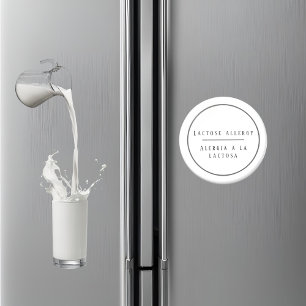 Black & White Bilingual Lactose Allergy Spanish  Magnet