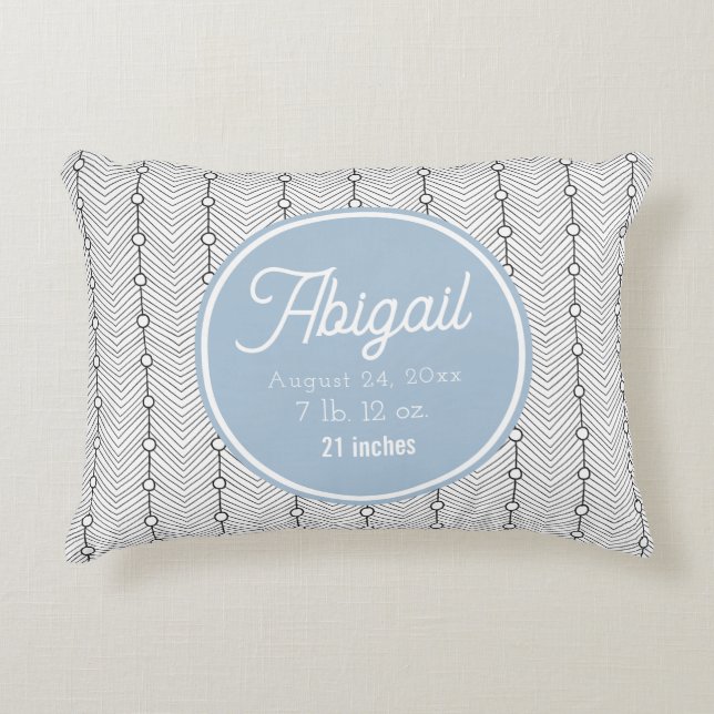 Black & White Birth Record Nursery Accent Pillow (Front)