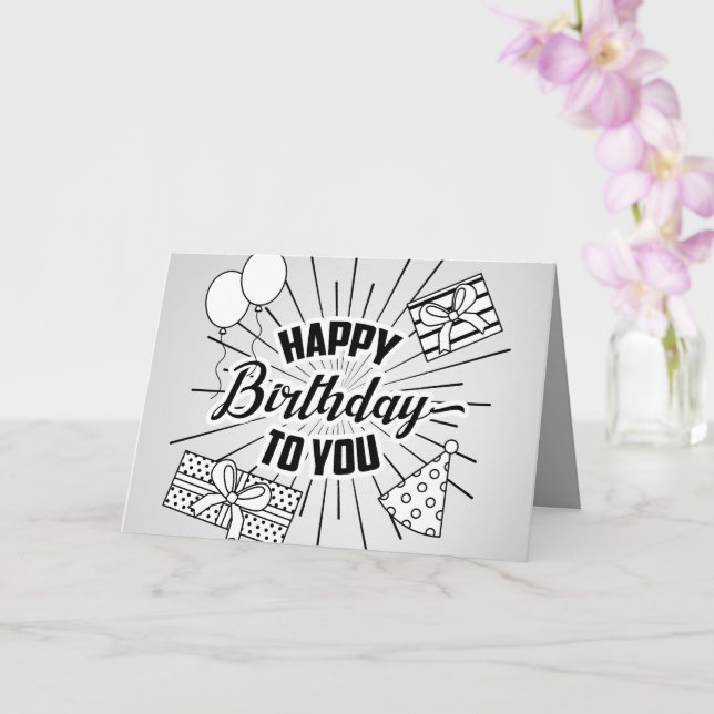 Black & White Birthday Card (Orchid)