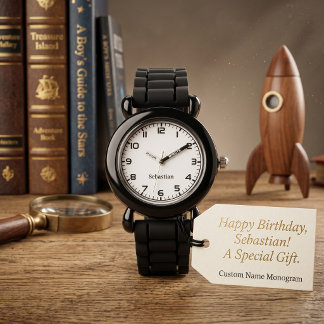 Black White Birthday Custom Name Boys Kids Monogra Watch