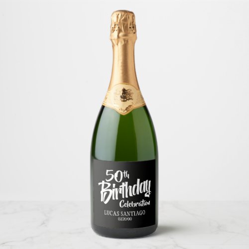Black White Birthday Invitation Sparkling Wine Label
