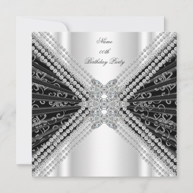 Black White Birthday Party Glitter Diamond Invitation (Front)