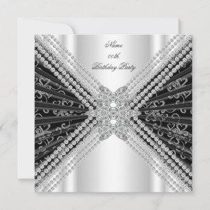Black White Birthday Party Glitter Diamond Invitation