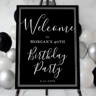 Black White Birthday Party Welcome Foam Board
