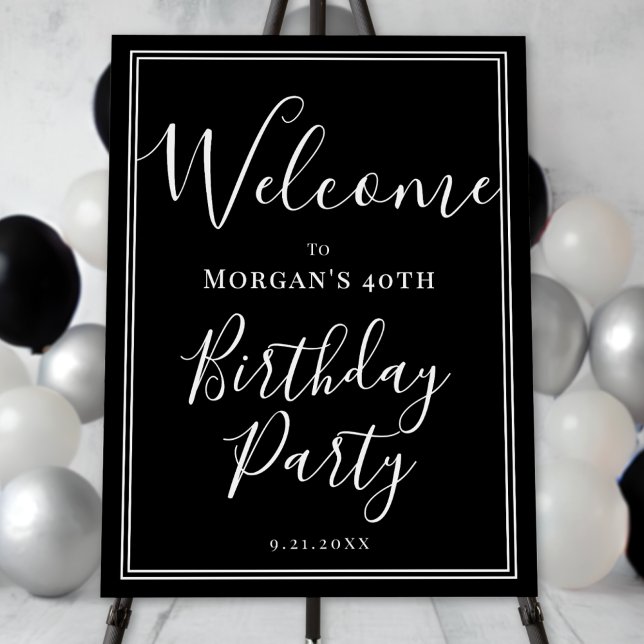 Black White Birthday Party Welcome Foam Board (Black White Birthday Party Welcome Foam Board)