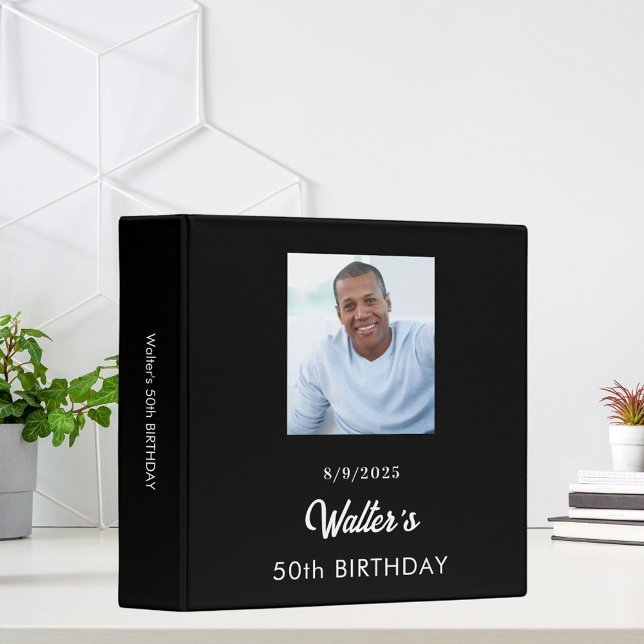 Black white birthday photo dad album 3 ring binder (Creator Uploaded)