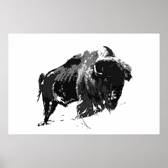 Black & White Bison Buffalo American Artwork Poster (Front)