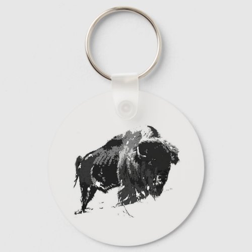 Black  White Bison  Buffalo Keychain