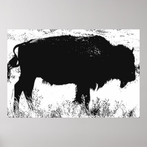 Black  White Bison Buffalo Pop Art Poster
