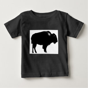 Black & White Bison Buffalo Silhouette Pop Art Baby T-Shirt