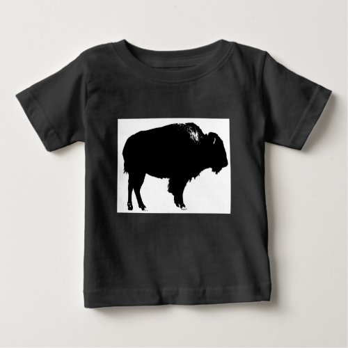 Black  White Bison Buffalo Silhouette Pop Art Baby T_Shirt