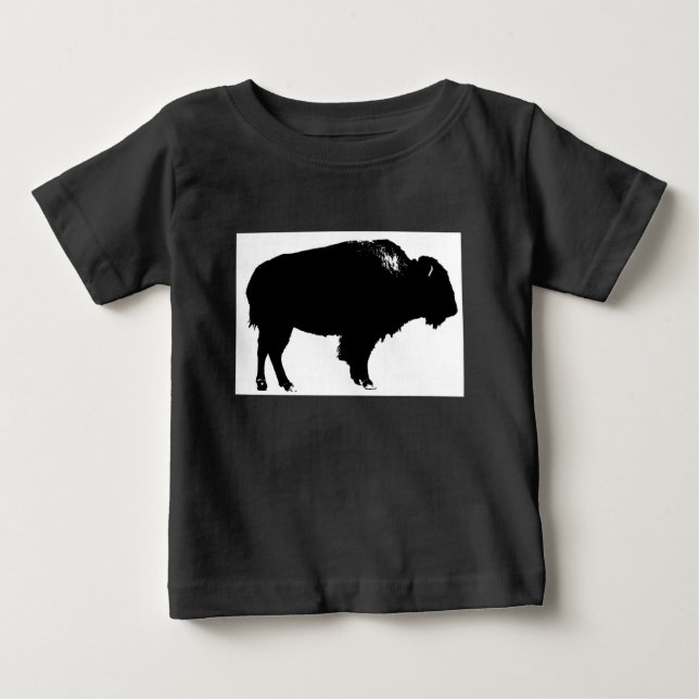 Black & White Bison Buffalo Silhouette Pop Art Baby T-Shirt (Front)