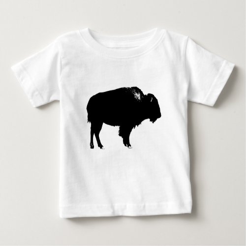 Black  White Bison Buffalo Silhouette Pop Art Baby T_Shirt