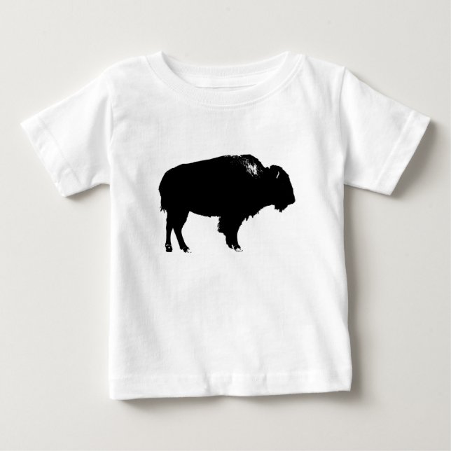 Black & White Bison Buffalo Silhouette Pop Art Baby T-Shirt (Front)
