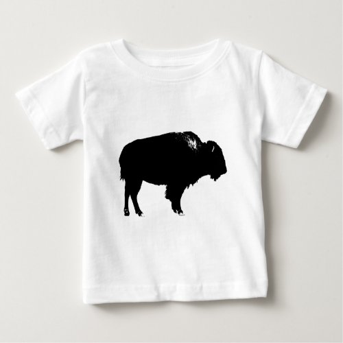 Black  White Bison Buffalo Silhouette Pop Art Baby T_Shirt