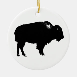 Black & White Bison Buffalo Silhouette Pop Art Ceramic Ornament